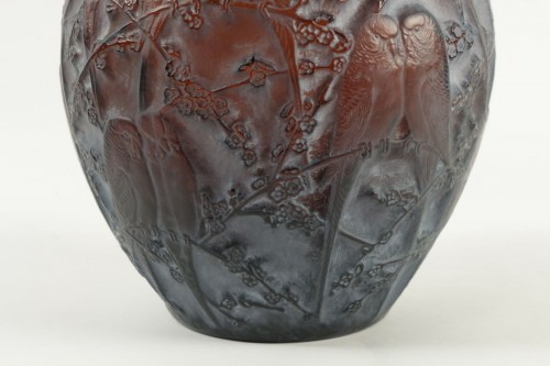 René Lalique Vase&quot; Perruches &quot; Amber - 