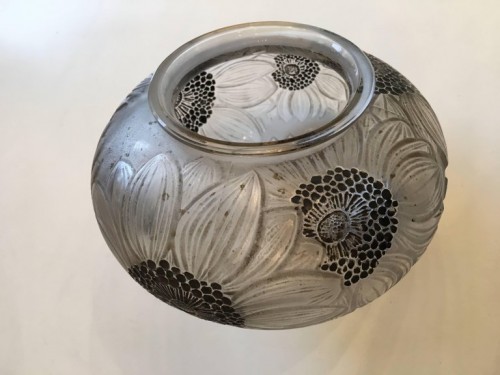 René Lalique - Vase "Dalhias" Emaillé Noir - Verrerie, Cristallerie Style 