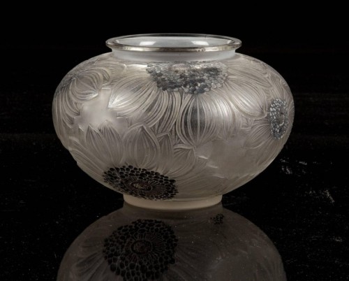 Glass & Crystal  - René Lalique - &quot;Dalhias&quot; Vase Enamelled Black