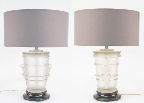 Antiquités - Pair of Marc Lalique Glass Lamp