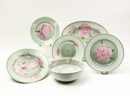 Hermes Paris Service "Pivoines" 35 pièces - Céramiques, Porcelaines Style 