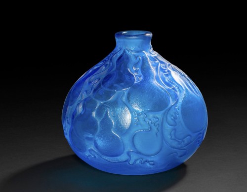 René Lalique - Vase Courges Bleu Electrique - Verrerie, Cristallerie Style 