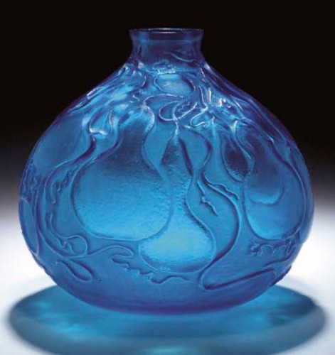 Glass & Crystal  - R Lalique Vase &#039;COURGES&#039;, ELECTRIC BLUE VASE 