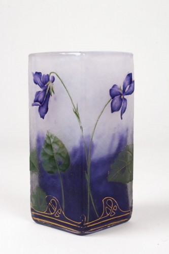 Daum Nancy - Enamelled Vase &quot;Violets&quot; - 