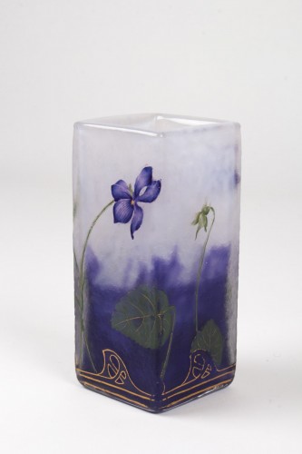 Antiquités - Daum Nancy - Enamelled Vase &quot;Violets&quot;