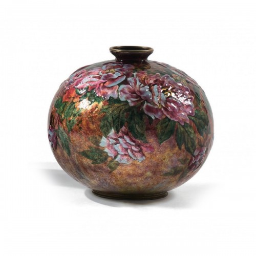 Camille FAURE (1872 1944) - Vase Boule Fleurs Emaillé