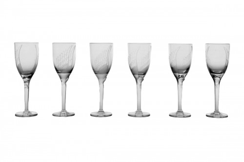 Marc Lalique (1900 -1977)  - 10 Flûtes à Champagne "Sourire de Reims"