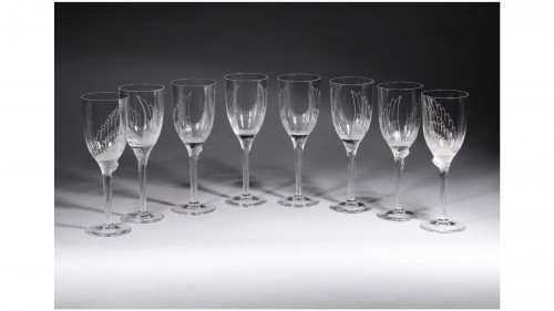 Marc Lalique (1900 -1977)  - 10 Flûtes à Champagne "Sourire de Reims" - 