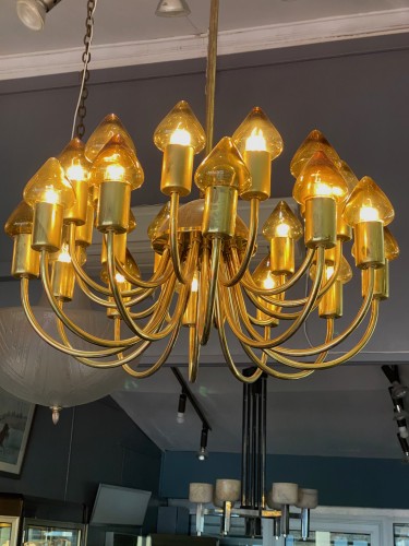 Lighting  - Arne Jacobsen : Pair of Scale Brass Chandelier