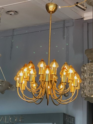 20th century - Arne Jacobsen : Pair of Scale Brass Chandelier