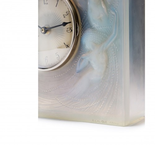 René Lalique - Pendule "Sirènes" - Verrerie, Cristallerie Style 