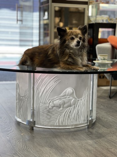 Furniture  - Marie Claude Lalique :&quot; 3 Lionnes&quot; Cristal Table