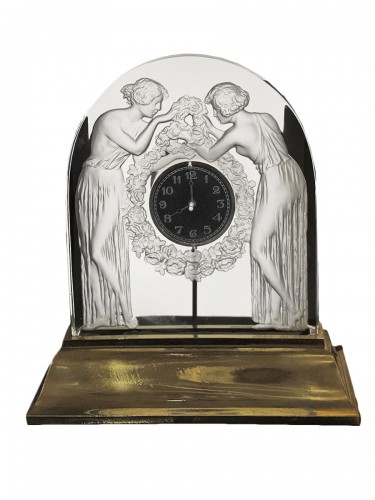 René LALIQUE - « Les deux figurines » Pendule électrique 1926