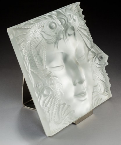 Verrerie, Cristallerie  - Lalique France - «Masque de femme» Plaque décorative