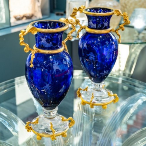 Glass & Crystal  - Pair of vases - Baccarat and Jean Boggio 