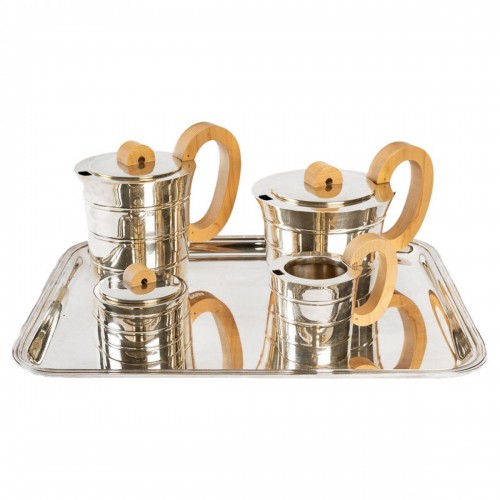 Jean Puiforcat Tea-Coffee service in solid silver and its metal tray