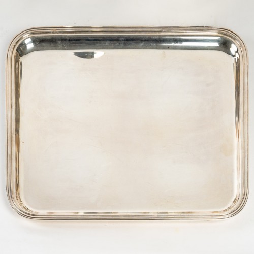 20th century - Jean Puiforcat Tea-Coffee service in solid silver and its metal tray