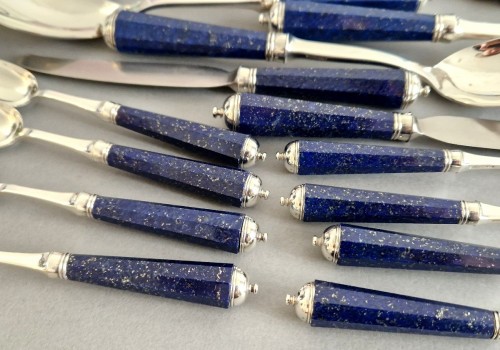 Peter Paris - Ménagère de 51 pièces en argent massif et lapis lazuli - Argenterie et Orfèvrerie Style 