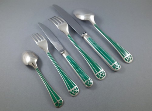 Christofle  - Ménagère Talisman de 61 pièces en métal argenté et laque de Chine verte - Argenterie et Arts de la table Style 