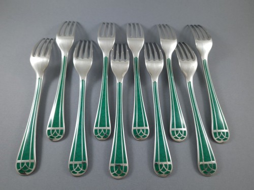 Christofle  - Ménagère Talisman de 61 pièces en métal argenté et laque de Chine verte - Alexis Allegro