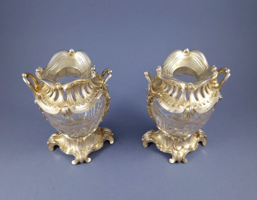 silverware & tableware  - Aucoc - Pair Of Crystal And Sterling Silver Gilt Vases