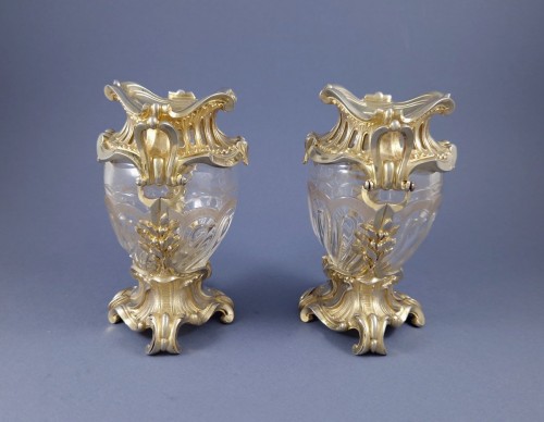 19th century - Aucoc - Pair Of Crystal And Sterling Silver Gilt Vases