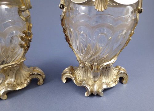  - Aucoc - Pair Of Crystal And Sterling Silver Gilt Vases