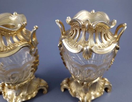 Antiquités - Aucoc - Pair Of Crystal And Sterling Silver Gilt Vases