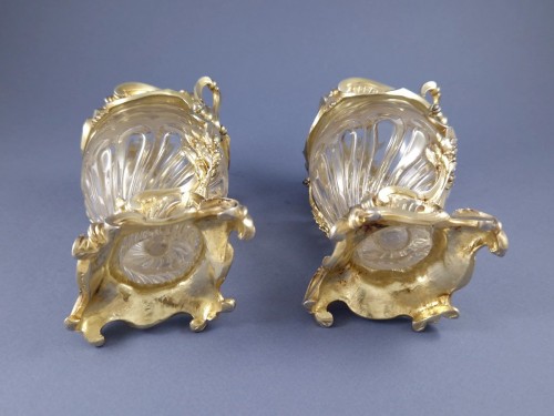Antiquités - Aucoc - Pair Of Crystal And Sterling Silver Gilt Vases