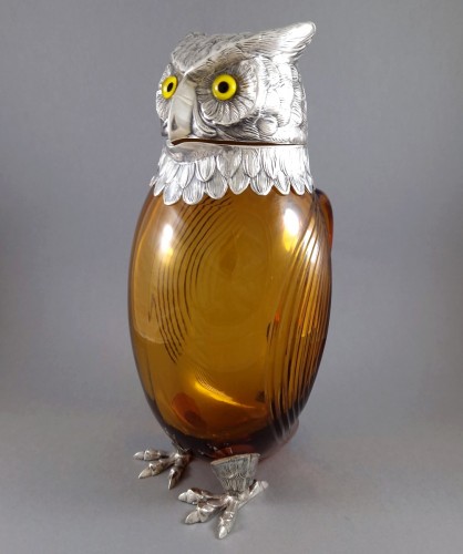 Sterling Silver and glass owl jug - silverware & tableware Style 