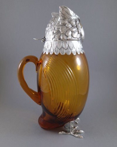 silverware & tableware  - Sterling Silver and glass owl jug
