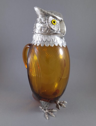 Sterling Silver and glass owl jug - 