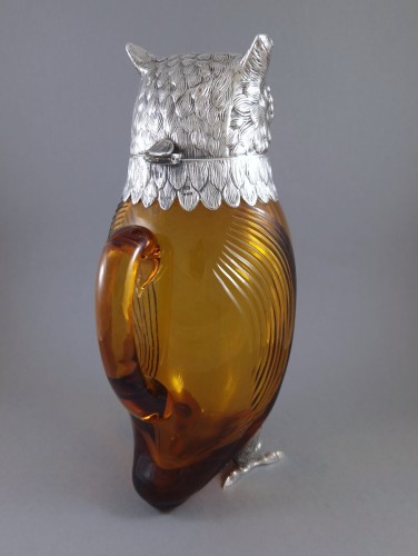 Sterling Silver and glass owl jug - 