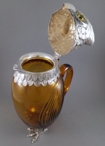 Antiquités - Sterling Silver and glass owl jug