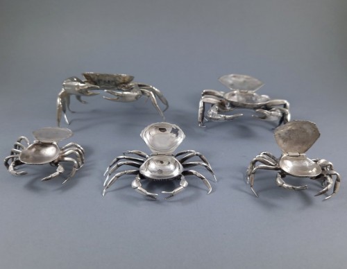 Antiquités - et Of 5 Sterling Silver Crab Boxes