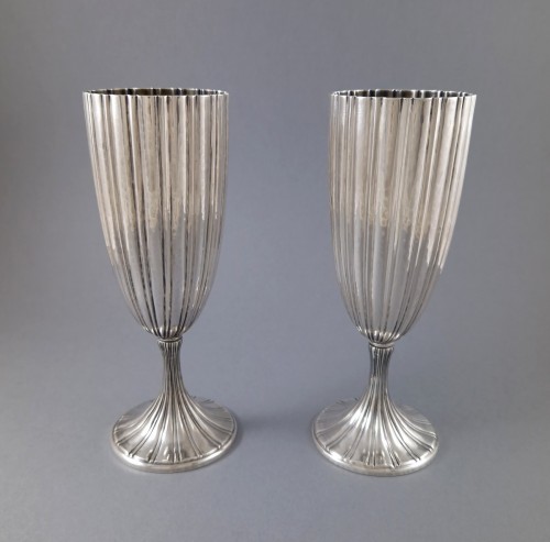 Buccellati - Two Champagne Flutes In Sterling Silver - silverware & tableware Style 