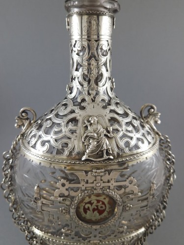 Glass And Sterling Silver Pilgrim&#039;s Flask - 