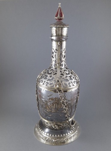 Glass And Sterling Silver Pilgrim&#039;s Flask - 