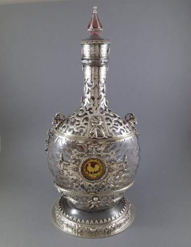 Antiquités - Glass And Sterling Silver Pilgrim&#039;s Flask