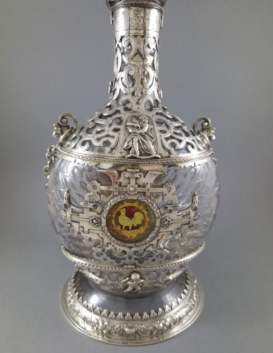 Antiquités - Glass And Sterling Silver Pilgrim&#039;s Flask