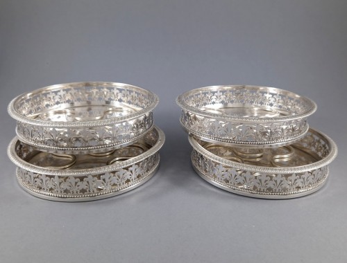 Set Of Four Sterling Silver Bottle Coasters - silverware & tableware Style Restauration - Charles X