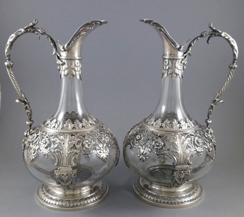 Charles Mérite - Pair Of Crystal And Sterling Silver Ewers - silverware & tableware Style 