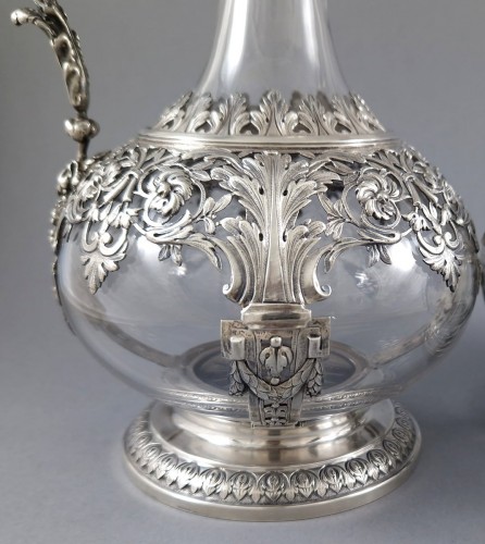 silverware & tableware  - Charles Mérite - Pair Of Crystal And Sterling Silver Ewers