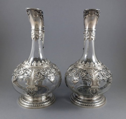 Charles Mérite - Pair Of Crystal And Sterling Silver Ewers - 