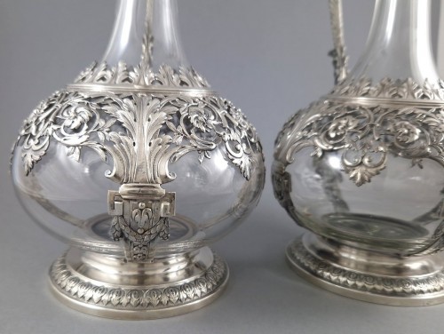 19th century - Charles Mérite - Pair Of Crystal And Sterling Silver Ewers