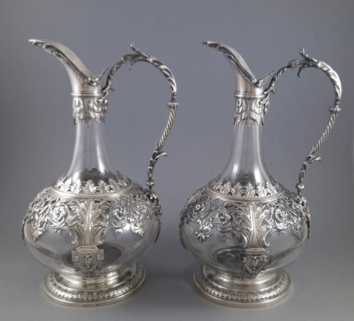  - Charles Mérite - Pair Of Crystal And Sterling Silver Ewers
