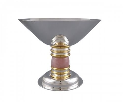 Jean E Puiforcat - Coupe en argent massif, vermeil et quartz rose