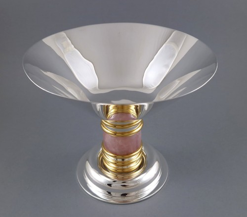 Argenterie et Arts de la table  - Jean E Puiforcat - Coupe en argent massif, vermeil et quartz rose