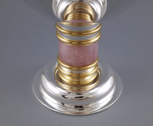 Jean E Puiforcat - Coupe en argent massif, vermeil et quartz rose - Art Déco