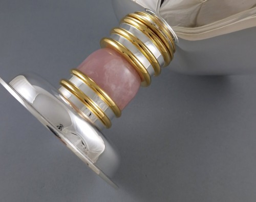 Art Déco - Jean E Puiforcat - Coupe en argent massif, vermeil et quartz rose